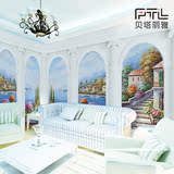 热卖PTL地中海风格壁纸 卧室背景墙客厅蓝色3D立体墙纸油画 大型