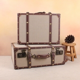 复古亚麻小手提箱手提包摄影道具陈列橱窗箱短途旅行箱登机纯色箱