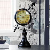 欧式复古家居摆件地球仪时钟台钟创意书房酒店柜台装饰品单面时钟