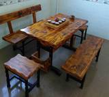 复古怀旧实木餐桌椅户外休闲咖啡椅办公泡茶桌铁艺实木桌椅组合