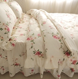 四件套纯棉 韩式公主4件套 床上用品套件斜纹 植物花卉荷叶边