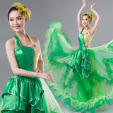 2016新款时尚大气开场舞大摆裙演出服绿色女舞台伴舞长裙舞蹈服装