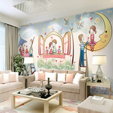 儿童卡通浪漫幸福情侣客厅沙发背景墙纸定制卧室手绘现代简约壁画