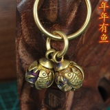 年年有余鲤鱼纯铜吊坠黄铜钥匙扣挂坠挂件吉祥挂饰个性老物件收藏