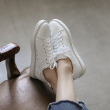 韩国小白鞋春款单鞋白色休闲鞋运动鞋女系带平底圆头厚底球鞋板鞋
