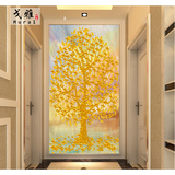 玄关壁纸立体大型壁画3D竖版走廊玄关画背景墙壁纸壁画黄金发财树