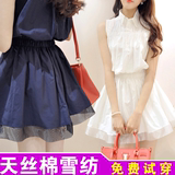2015夏装新款韩版修身显瘦娃娃领无袖雪纺连衣裙女气质翻领衬衫裙