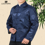LEOPARK春季新款中式唐装上衣男盘扣外套中国风长袖中年男装春装
