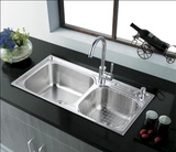 科勒水槽双槽304不锈钢拉丝厨房水池洗菜池洗碗盆带刀架套餐包邮