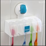 韩国进口 昌信 白色吸盘卫生牙刷架 防尘卫生牙刷座可挂5只牙刷
