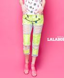 L81B-WSNC18 LALABOBO正品代购女夏季新品长裤笑脸亮片破洞男友