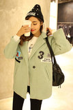 2015秋冬新款韩版女装卡通人物刺绣毛呢大衣外套女中长款呢子大衣