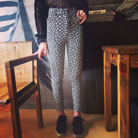 014秋冬女装花裤高腰显瘦印花女裤弹力碎花长