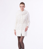 百丝baisi 专柜正品冬季 优雅白色钉珠圆领羊毛呢子大衣AKE412006
