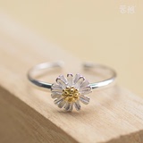 原创925纯银戒指女 日韩雏菊开口尾戒创意个性花朵食指银饰礼物