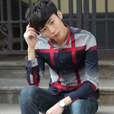 2016潮流衬衫男长袖修身型青少年青春英伦学生格子衬衣韩版男装