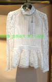 百丝BCVOGA专柜正品14秋 优雅知性 白色立领长袖蕾丝衫B143VC1028