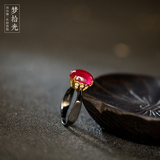 红丝绒的魅惑 泰国进口 925纯银锆石 红刚玉 古董风 戒指 指环