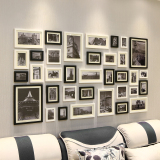 企业照片墙超大客厅公司相片墙办公室实木相框墙黑白创意挂墙组合