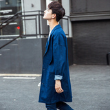 2016秋季新款牛仔风衣男韩版男士薄款超长款大衣宽松外套青少年潮