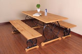 美式复古铁艺实木餐桌椅组合做旧铁艺餐桌轮子电脑桌创意个性餐桌