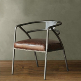 铁之家做旧美式铁艺实木椅子单人靠背咖啡椅简约休闲椅复古皮餐椅