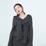 RoseLingLing冬新品羊毛连衣裙套装中长款时尚通勤喇叭袖两件套