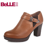 Belle/百丽秋季新品专柜同款牛皮优雅通勤粗高跟女单鞋BDPA1CM5