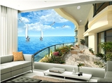 无缝5D3D瓷砖大海海景大型壁画客厅卧室酒店宾馆电视沙发壁纸墙纸