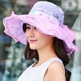 防晒帽子女大沿凉帽可折叠遮阳帽沙滩太阳帽春夏防紫外线蕾丝布帽