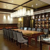 新中式实木布艺餐桌椅组合样板房售楼处长方形餐厅饭桌现代餐桌椅