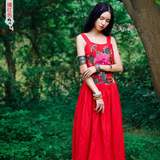 [转卖]花制作牡丹新秋季民族风女装刺绣连衣裙吊带亚麻长裙新娘