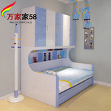 儿童床男孩衣柜床子母床1.2多功能组合床拖床高箱储物床简约现代