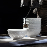 景德镇高白瓷碗碟套装中式雕刻花浮雕碗盆餐具瓷器套装家用陶瓷碗