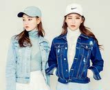 2016韩国代购Chuu春新款韩版水洗磨破洞做旧女短款牛仔衣夹克外套