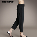 MISS GAMA2016夏装新品大码女装黑白条纹直筒小脚九分裤商务休闲