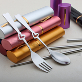 笔式大号 不锈钢 便携餐具 筷子套装 折叠 环保 勺叉筷三件套装