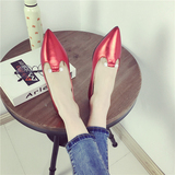 包邮2016韩版新款春季平底鞋水钻单鞋子红色平底平跟浅口尖头女鞋