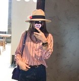 2016夏韩国官网正品代购女装 简约条纹百搭长袖衬衫 YA