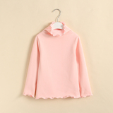 童装2015冬季新品小女童纯色纯棉高领上衣T恤女孩加绒打底衫长袖