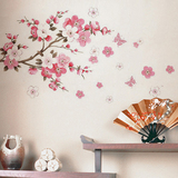 中国风古风水墨桃花客厅卧室墙壁纸电视背景墙贴纸装饰贴画可移除