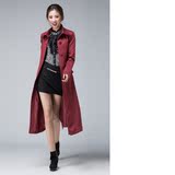 2015春秋新款韩版修身腰带超长款纯色女风衣外套气质大衣长