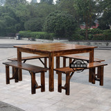 碳化木桌椅户外实木桌椅组合庭院啤酒广场餐桌餐椅火烧木方桌长凳