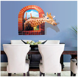 墙贴贴纸客厅3D立体窗户家居装饰随意贴风景壁画三D长颈鹿大便宜
