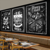 黑白简约咖啡涂鸦壁纸3d个性粉笔菜单海报黑板壁画披萨店餐厅墙纸