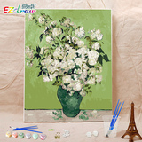 DIY手绘数字油画装饰画 客厅静物花卉加厚框包邮 MS9028 白玫瑰