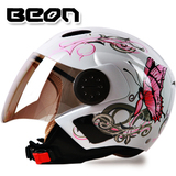 品牌BEON时尚摩托车头盔 电动车哈雷头盔 半盔冬盔保暖男女安全