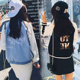 2016春秋装新款韩版原宿bf风两面穿字母学生外套女装夹克棒球服潮