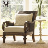 慕妃高端定制客厅家具美式欧式新古典椅子实木藤艺沙发椅LT264