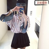 【钱夫人】CHINSTUDIO定制 红白/蓝白条纹Stripes喇叭袖衬衣